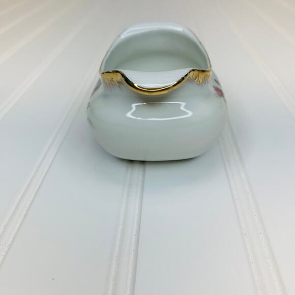 Handpainted Small Vase 4 x 3 x 2.5" Rose Gold Edges Handles - Picture 6 of 8